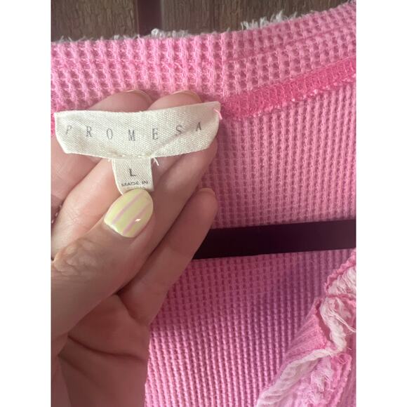 Promesa Waffle Knit Raw-Edge Henley Tee - Picture 3 of 7